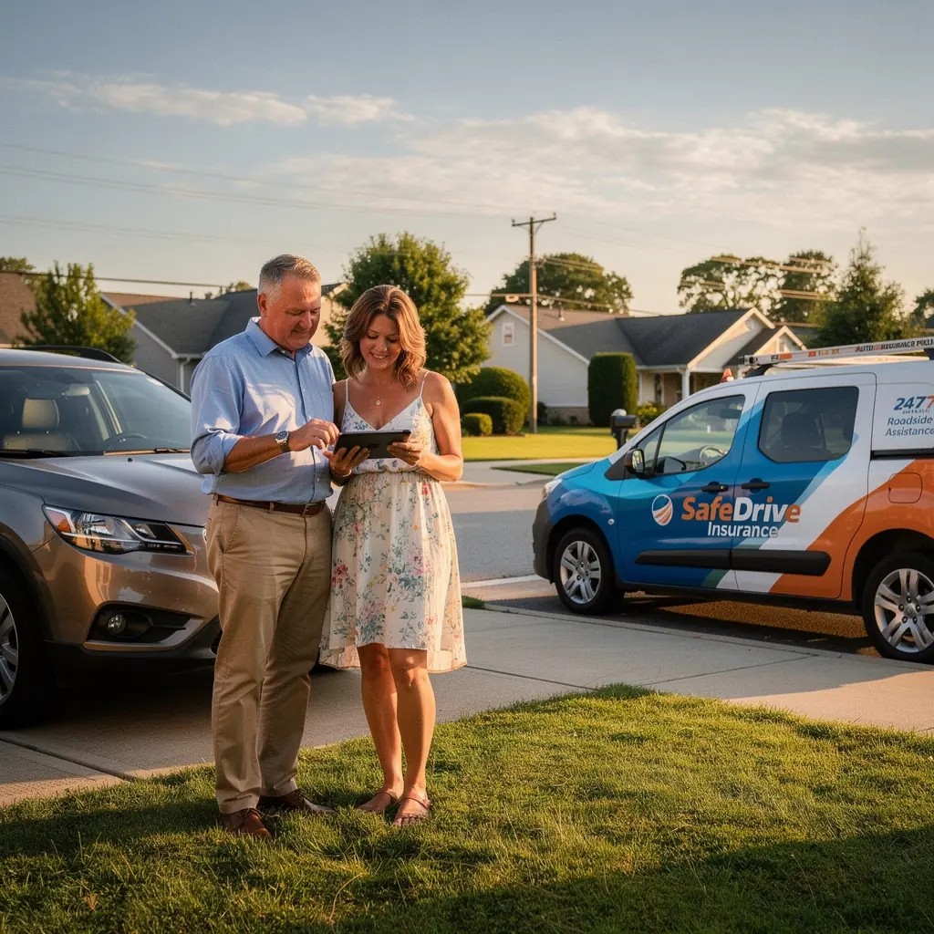 Изображение автомобиля, застрахованного по полису автострахования с детальным описанием покрытия.